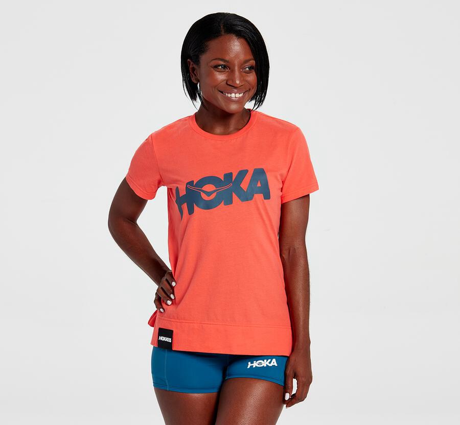 Hoka One One Tシャツ レディース オレンジ - ブランド - PN5239784